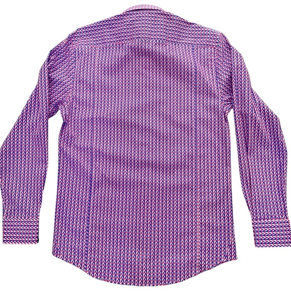 NWT COTON DOUX Paris Geo Print Button Front Shirt Cotton Poplin Pink Navy Blue - Picture 8 of 15